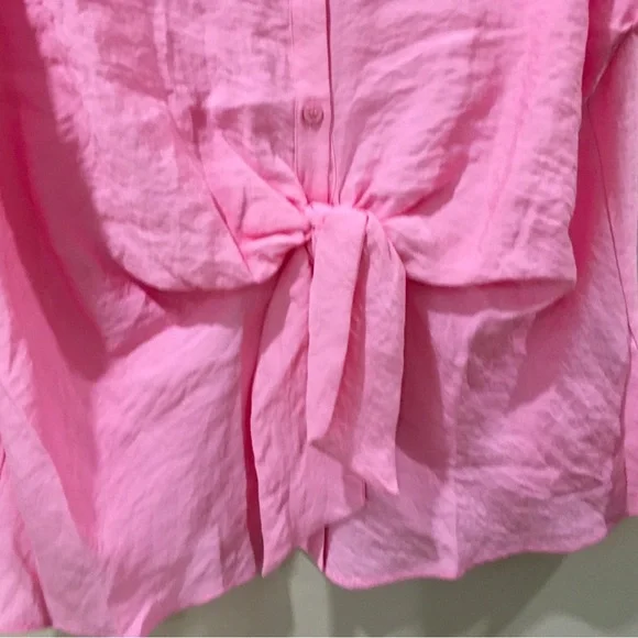 Zara Shirt Top Knotted Short Sleeve Pink Collared Basic Women L 3522/535 New - Picture 8 of 8